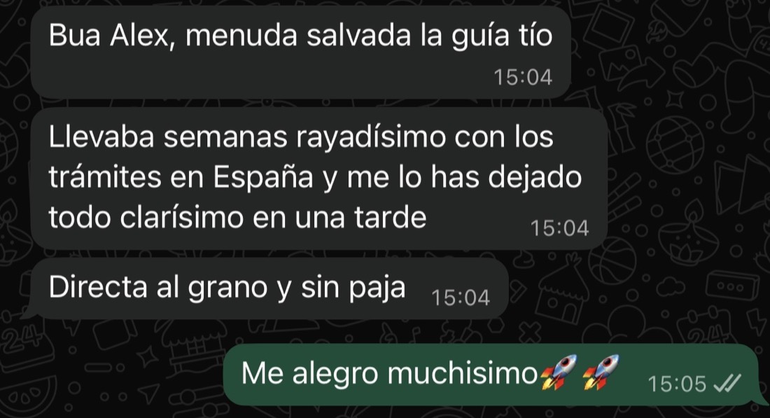 Captura de WhatsApp sobre la Guía Australia: «Me lo has dejado todo clarísimo en una tarde»
